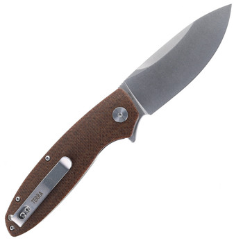 Open Box/ Return Petrified Fish Folding Knife Brown Micarta Handle D2 Plain Edge Stonewash Finish B01-BRW