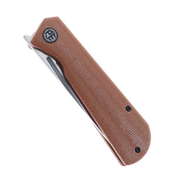 Open Box/ Return Petrified Fish Viking Folding Knife Brown Micarta Handle K110 Plain Edge Satin Finish PFP07-BRMS
