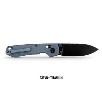 Vosteed Raccoon TiSlim Folding Knife Acid Washed Blue Titanium Handle Cross Bar Lock Blackwashed S35VN Blade A4510