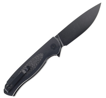 Open Box/ Return Petrified Fish Folding Knife Carbon Fiber/Black G10 Handle D2 Plain Edge Black Stonewash Finish B03-DDW