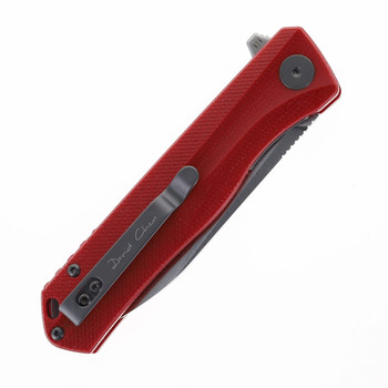 Open Box/ReturnPetrified Fish Folding Knife Red Micarta Handle D2 Plain Edge Satin Finish 818-RMS