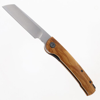 Open Box/Return Petrified Fish Scholar Pocket Knife Stonewashed 154CM Blade Olive Wood Handle PF-E04-WOW