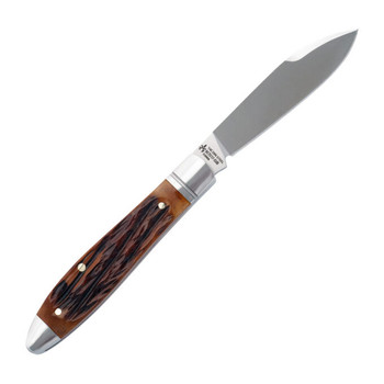 RoseCraft Tanasi Lake Tear Drop Folding Knife Brown Dapper Jigged Bone Handle 14C28N Spear Point Plain Edge RCT017-DJB