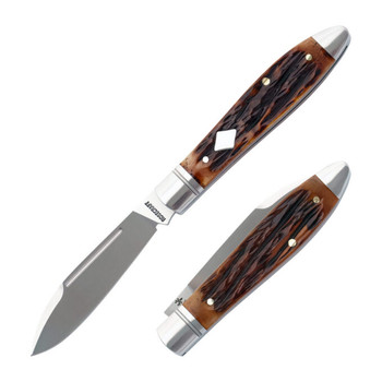 RoseCraft Tanasi Lake Tear Drop Folding Knife Brown Dapper Jigged Bone Handle 14C28N Spear Point Plain Edge RCT017-DJB
