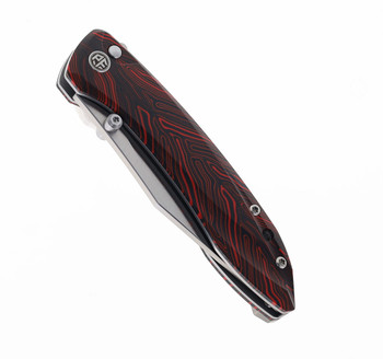 Open Box / ReturnPetrified Fish Grow Button Lock Folding Knife Red Gmascus Handle K110 Plain Edge Satin Finish E08-RDMS