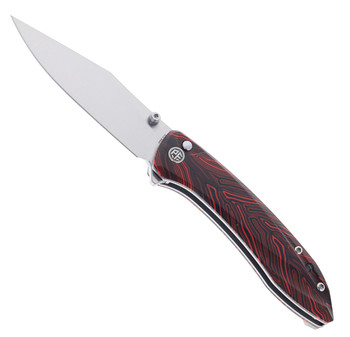 Open Box / ReturnPetrified Fish Grow Button Lock Folding Knife Red Gmascus Handle K110 Plain Edge Satin Finish E08-RDMS