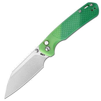 CJRB Pyrite-Light Folding Knife Dark Green to Light Green FRN Handle AR-RPM9 Wharncliffe Plain Edge Stonewash Finish J1945-DLG