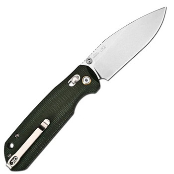 CJRB Mega Maximal Folding Knife Green Micarta Handle AR-RPM9 Drop Point Plain Edge Stonewash Finish J1954L-MGN