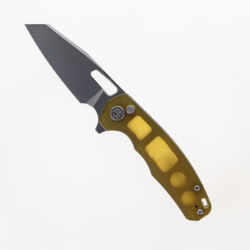 Open Box/ Return Petrified Fish Trilobite Button Lock Foliding Knife Ultem Handle 14C28N Plain Edge PF-E17UW