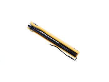 Open Box/ Returns Petrified Fish Mini Beluga Pocket Knife Yellow G10 Handle 14C28N Plain Edge Black Stonewash Finish PF-P01 XYW