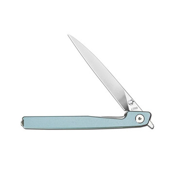 CJRB Lanky Folding Knife Light Blue Aluminum Handle 14C28N Drop Point Plain Edge Sand Polish Finish J1965-PBU