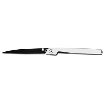 CJRB Lanky Folding Knife Silver Aluminum Handle 14C28N Drop Point Plain Edge Black PVD Finish J1965-SLV
