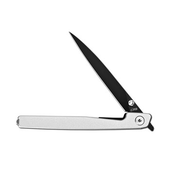 CJRB Lanky Folding Knife Silver Aluminum Handle 14C28N Drop Point Plain Edge Black PVD Finish J1965-SLV
