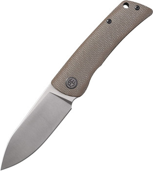 Open Box/ Return Petrified Fish Folding Knife Khaki Micarta Handle D2 Plain Edge Satin Finish E05-SKMS
