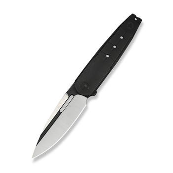 WE Hull Folding Knife Black Titanium Handle M390 Drop Point Plain Edge Hand Polished Satin Black Stonewashed Flats Limited WE24046-1