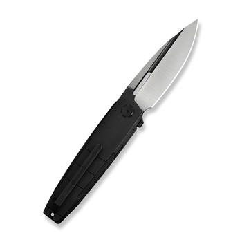 WE Hull Folding Knife Black Titanium Handle M390 Drop Point Plain Edge Hand Polished Satin Black Stonewashed Flats Limited WE24046-1