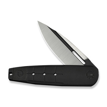 WE Hull Folding Knife Black Titanium Handle M390 Drop Point Plain Edge Hand Polished Satin Black Stonewashed Flats Limited WE24046-1