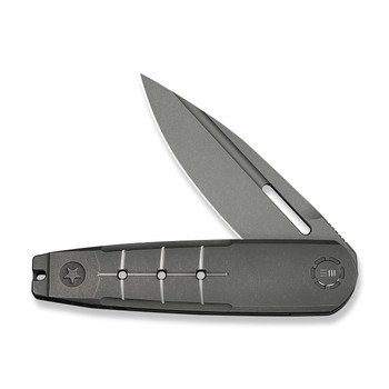 WE Hull Folding Knife Gray Titanium Handle M390 Drop Point Plain Edge Gray Stonewash Finish Limited WE24046-2