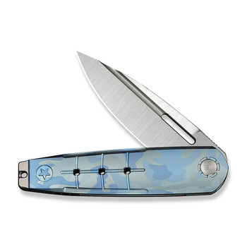 WE Hull Folding Knife Blue Terrain Titanium Handle M390 Drop Point Plain Edge Hand Polished Satin Finish Limited WE24046-3