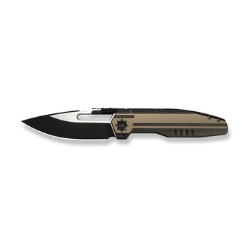 WE Reveille Folding Knife Bronze Titanium Handle M390 Drop Point Plain Edge Black Stonewash/Satin Flat Finish Limited WE23057-1