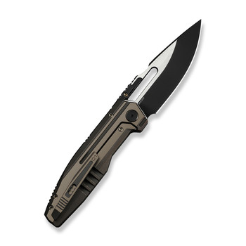 WE Reveille Folding Knife Bronze Titanium Handle M390 Drop Point Plain Edge Black Stonewash/Satin Flat Finish Limited WE23057-1