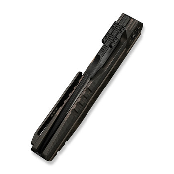 WE Reveille Folding Knife Bronze Titanium Handle M390 Drop Point Plain Edge Black Stonewash/Satin Flat Finish Limited WE23057-1