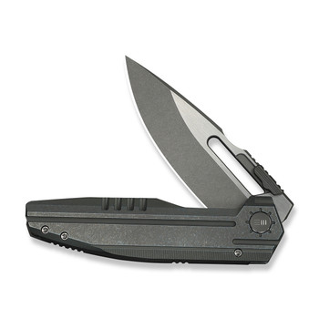 WE Reveille Folding Knife Olive Gray Titanium Handle M390 Drop Point Plain Edge Gray Stonewash/Satin Flat Finish Limited WE23057-2