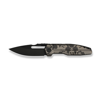 WE Reveille Folding Knife Desert Terrain Ti Handle M390 Drop Point Plain Edge Black Stonewashed Bevels, Black Brushed Flats Finish Limited WE23057-3