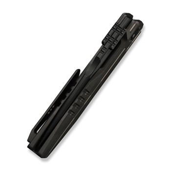 WE Reveille Folding Knife Desert Terrain Ti Handle M390 Drop Point Plain Edge Black Stonewashed Bevels, Black Brushed Flats Finish Limited WE23057-3