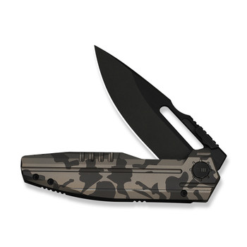 WE Reveille Folding Knife Desert Terrain Ti Handle M390 Drop Point Plain Edge Black Stonewashed Bevels, Black Brushed Flats Finish Limited WE23057-3