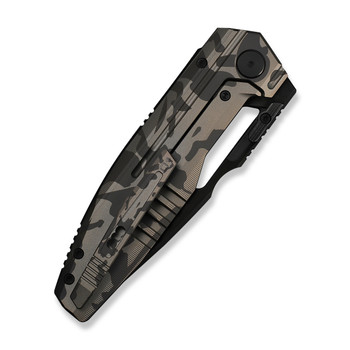 WE Reveille Folding Knife Desert Terrain Ti Handle M390 Drop Point Plain Edge Black Stonewashed Bevels, Black Brushed Flats Finish Limited WE23057-3