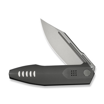 WE Flight Line Folding Knife Dark Gray Titanium Handle M390 Plain Edge Stonewash Finish Limited WE23089-1