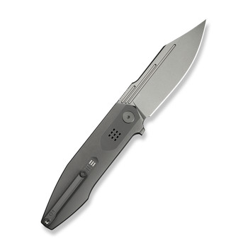 WE Flight Line Folding Knife Dark Gray Titanium Handle M390 Plain Edge Stonewash Finish Limited WE23089-1