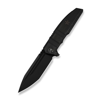WE Breach Folding Knife Black Titanium Handle M390 Plain Edge Black Stonewashed Bevels Black Brushed Flats Finish Limited WE25077-2
