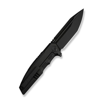 WE Breach Folding Knife Black Titanium Handle M390 Plain Edge Black Stonewashed Bevels Black Brushed Flats Finish Limited WE25077-2