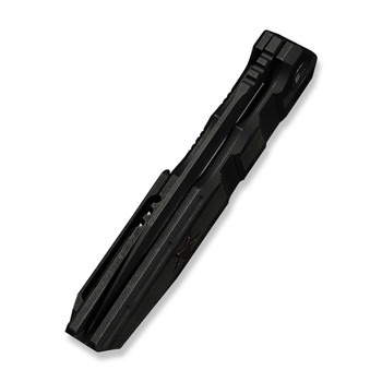 WE Breach Folding Knife Black Titanium Handle M390 Plain Edge Black Stonewashed Bevels Black Brushed Flats Finish Limited WE25077-2