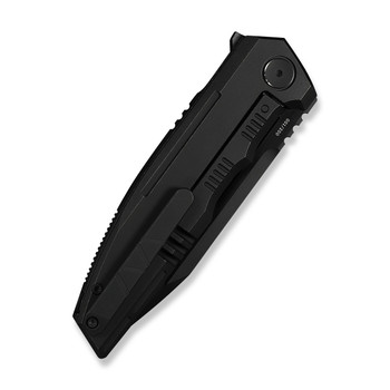 WE Breach Folding Knife Black Titanium Handle M390 Plain Edge Black Stonewashed Bevels Black Brushed Flats Finish Limited WE25077-2