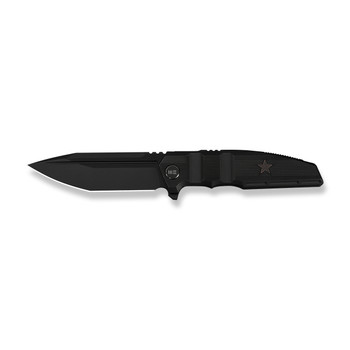 WE Breach Folding Knife Black Titanium Handle M390 Plain Edge Black Stonewashed Bevels Black Brushed Flats Finish Limited WE25077-2