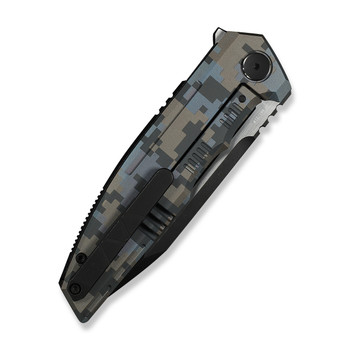WE Breach Folding Knife Pixel Pattern Titanium Handle M390 Plain Edge Black Stonewash Satin Flat Finish Limited WE25077-3