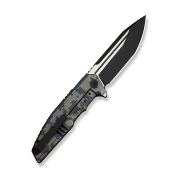 WE Breach Folding Knife Pixel Pattern Titanium Handle M390 Plain Edge Black Stonewash Satin Flat Finish Limited WE25077-3