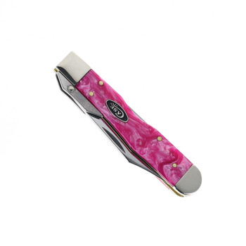 Case XX Cheetah Cub Folding Knife Pink Crackle Kirinite Handle Tru-Sharp Clip Point Plain Edge Mirror Polish Finish 16166