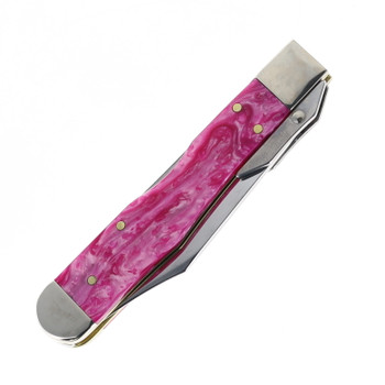 Case XX Cheetah Cub Folding Knife Pink Crackle Kirinite Handle Tru-Sharp Clip Point Plain Edge Mirror Polish Finish 16166