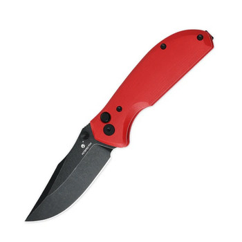 Petrified Fish Guppy Folding Knife Red G10 Handle N690 Drop Point Plain Black Blade PFE19RDW