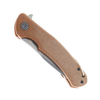 Petrified Fish Folding Knife Khaki Micarta Handle K110 Drop Point Plain Edge Sandblast Finish PF949KM