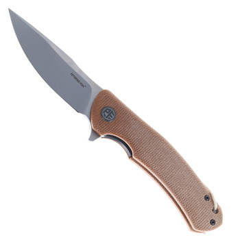 Petrified Fish Folding Knife Khaki Micarta Handle K110 Drop Point Plain Edge Sandblast Finish PF949KM