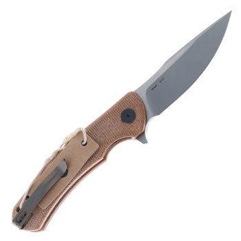 Petrified Fish Folding Knife Khaki Micarta Handle K110 Drop Point Plain Edge Sandblast Finish PF949KM