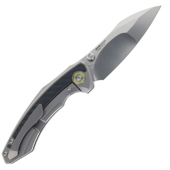 TwoSun Folding Knife Titanium/Carbon Fiber Handle K110 Plain Edge Stonewash Finish TS595-K110-CF