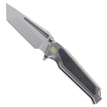 TwoSun Folding Knife Titanium/Carbon Fiber Handle K110 Plain Edge Stonewash Finish TS606-K110