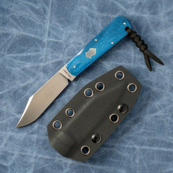 Jack Wolf Knives Gateway Fixed Blade Sawcut Blue Bone Handle Sandvik 14C28N Blade