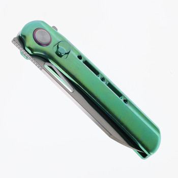 Critical Strike Starfall Folding Knife Green Crystallized Titanium Handle LC200N Drop Point Plain Edge Satin Finish SL601-GN